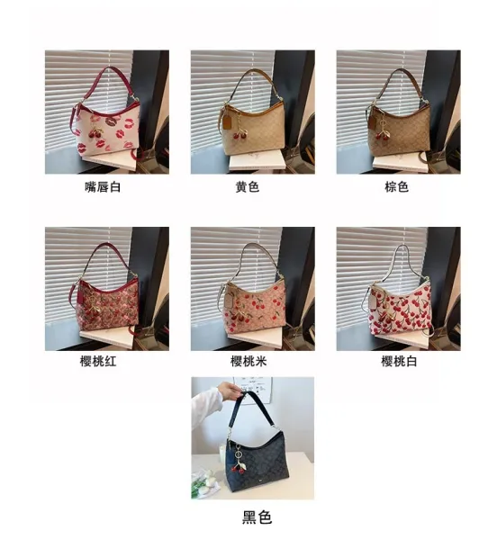 Coach Signature Cherry Charm Hobo Bag Black - 4