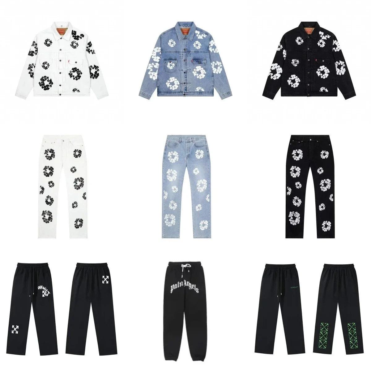 Off-White x Levi's Flower Print Denim Jacket & Jeans Set [White/Blue/Black Options]
