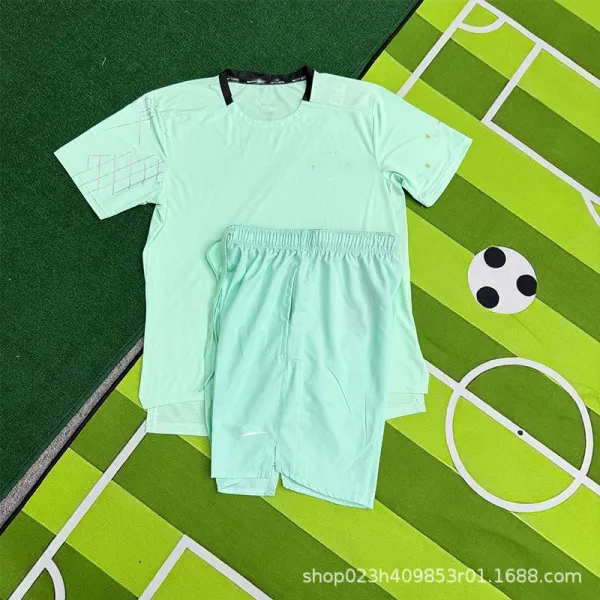 Nike Run Division Light Green Performance T-Shirt and Black Graphic Shorts Set Activewear - 7