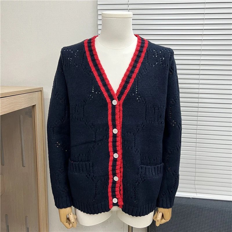 Dior Oblique Knit Sweater Navy and White Geometric Pattern Sweater - 40