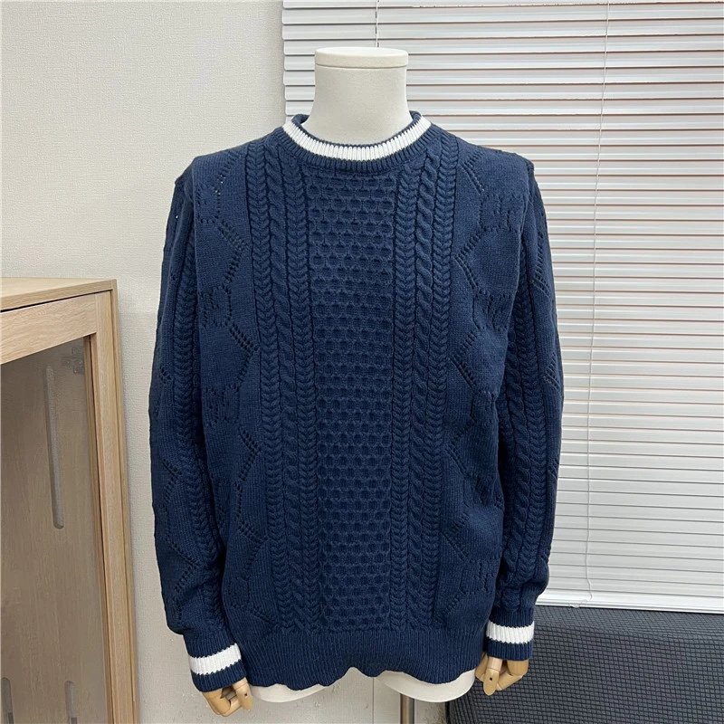 Dior Oblique Knit Sweater Navy and White Geometric Pattern Sweater - 25