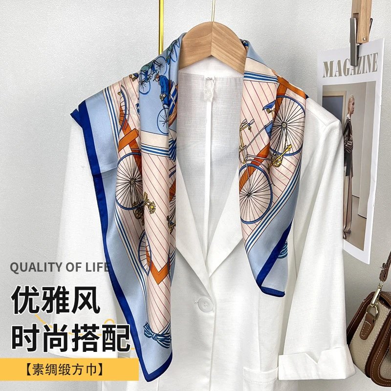 New Women's Silk Scarf Spring Summer Mulberry Silk Elegant Print Versatile Medium Square Scarf Outerwear Wrap Vintage Printed Square Scarf