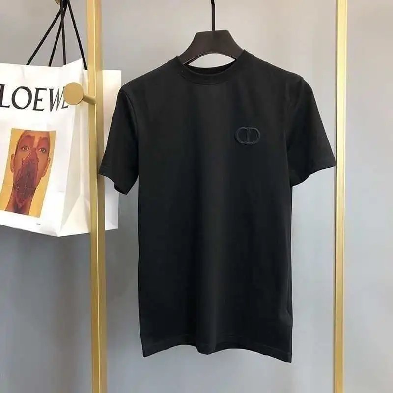 New Foreign Trade Embroidered CD Lettering Unisex Round Neck Summer Loose Pure Cotton Casual T-Shirt Top