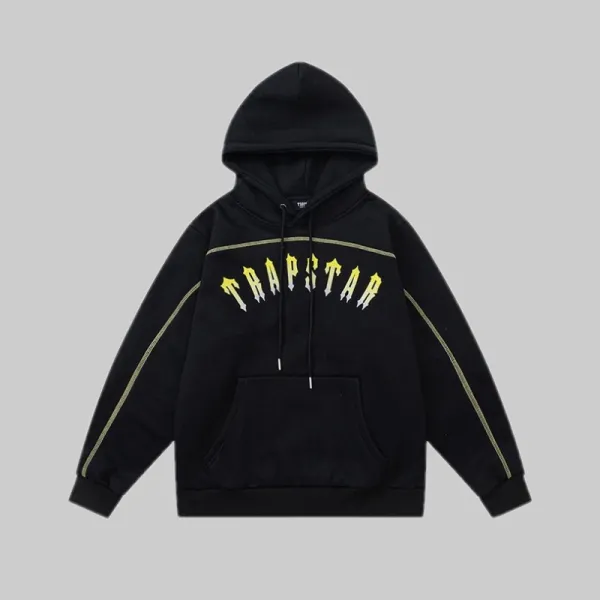 Trapstar Arch Logo Black Hoodie with Gold Trim - 1
