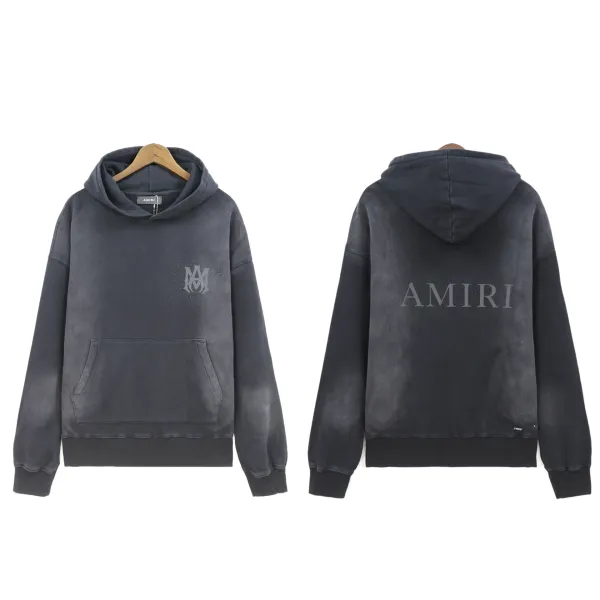 Amiri Distressed Logo Hoodie Charcoal Gray - 1