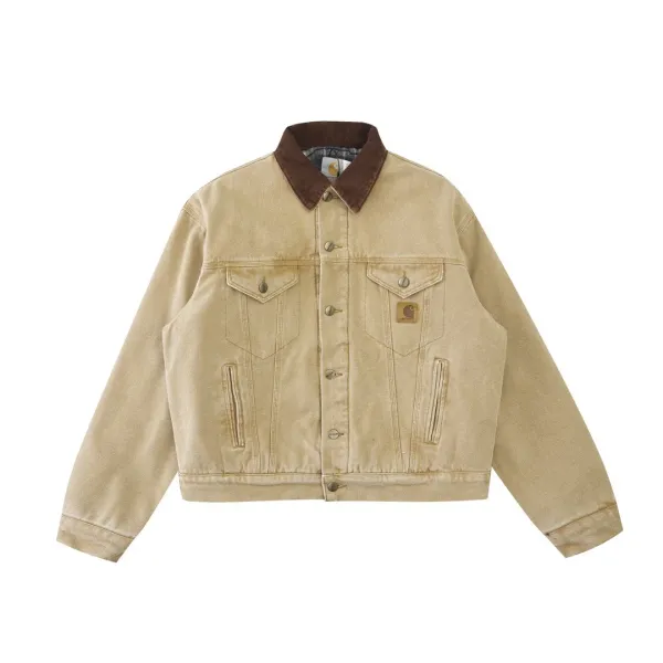 Carhartt WIP Detroit Jacket Beige Corduroy Collar Denim Jacket - 1