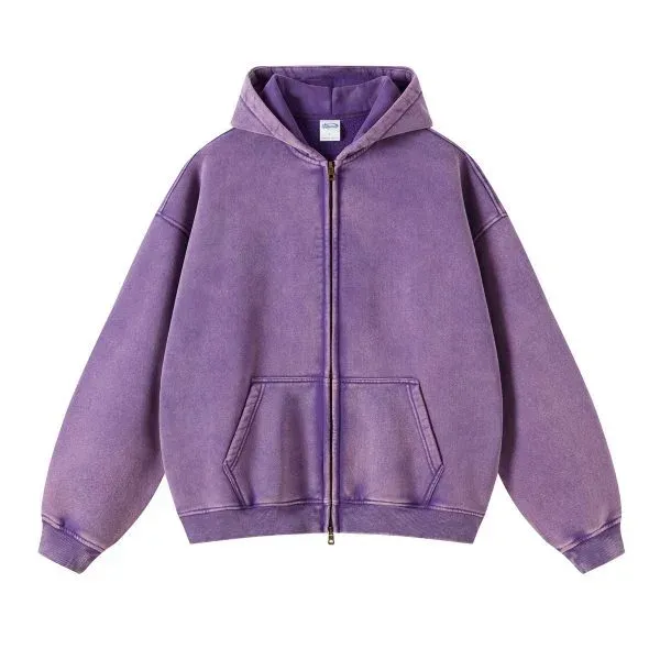 Design Oversized Acid-Wash Green Zip-Up Hoodie - 28