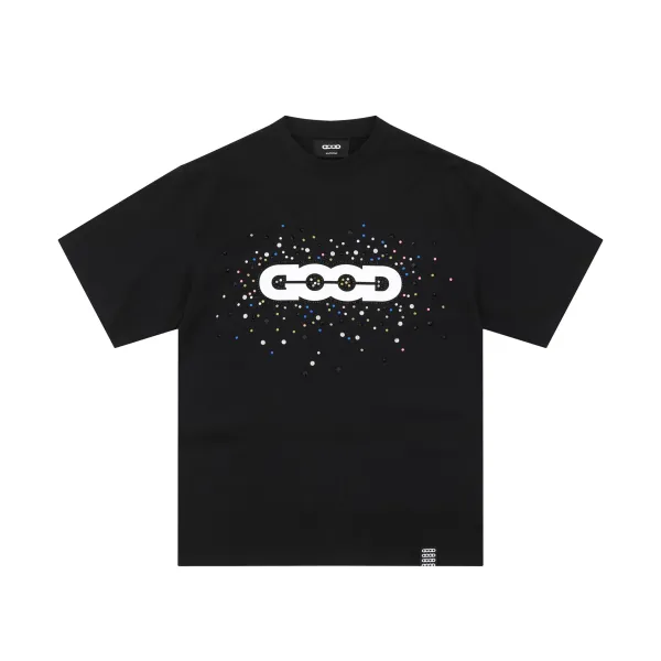 COCO Chain Link Crystal Embellished Black T-Shirt - 1