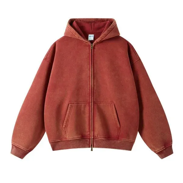 Design Oversized Acid-Wash Green Zip-Up Hoodie - 24