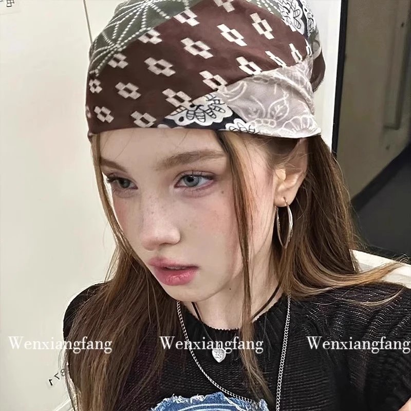 Multicolor Bandana-Print Headwrap with Lace Trim Scarf - 1