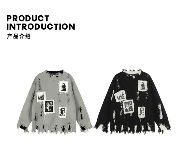 Off-White Distressed Photo-Patch Knit Sweater Black - 4