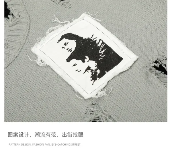 Off-White Distressed Photo-Patch Knit Sweater Black - 13