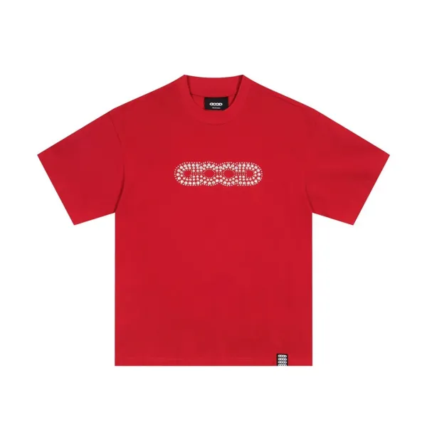 OOOD Chain Link Rhinestone Red T-Shirt - 1