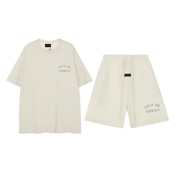 Fear of God Essentials Cream Logo T-Shirt and Shorts Set - 1