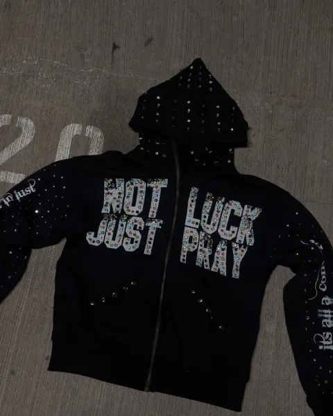 Philipp Plein Not Just Luck Pray Crystal-Embellished Black Hoodie - 1