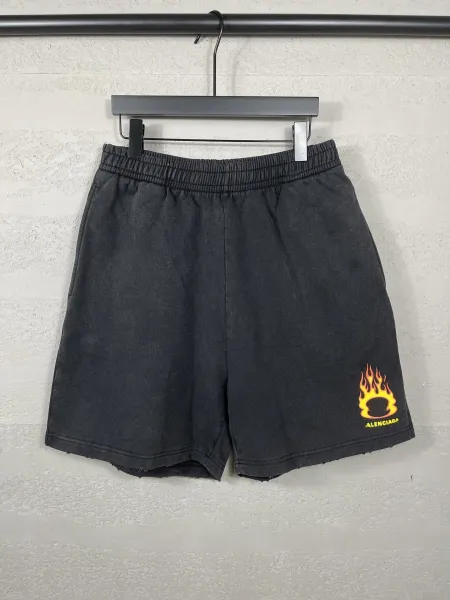 Balenciaga Flame Logo Shorts Black - 1