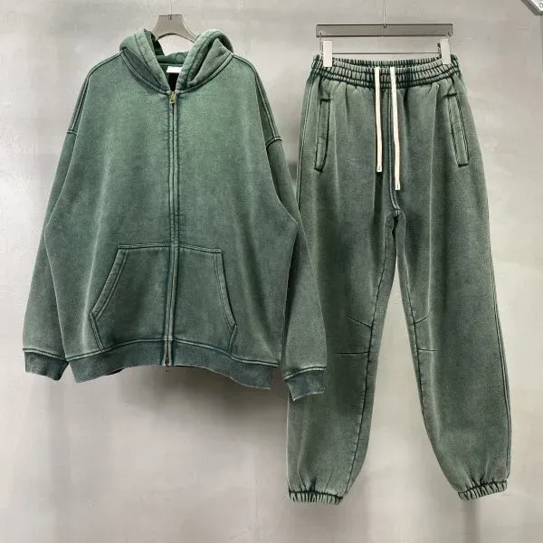 Design Oversized Acid-Wash Green Zip-Up Hoodie - 13