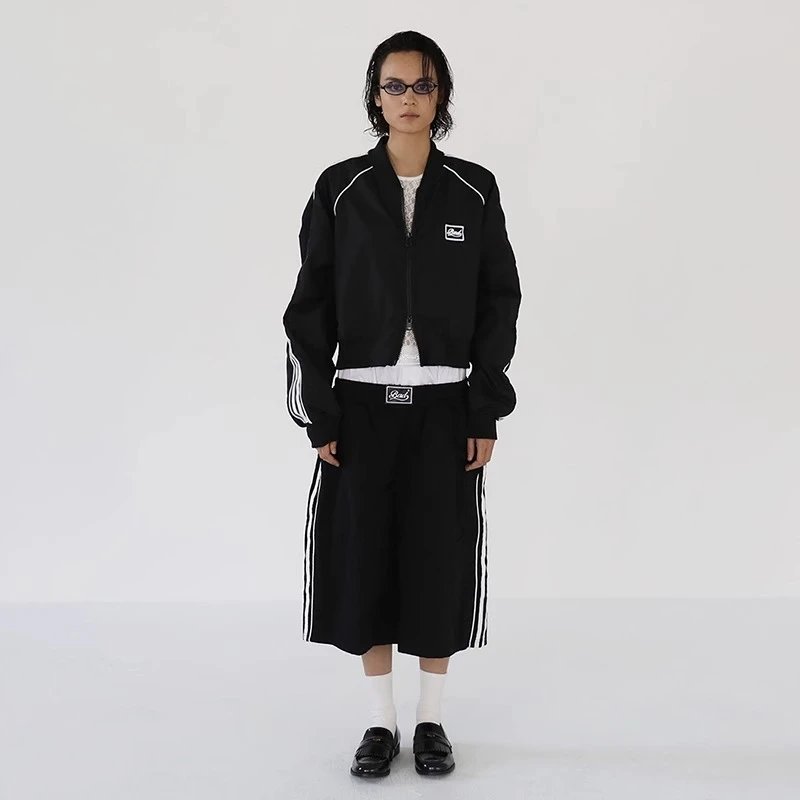 Reebok Track Pants Black with White Stripes Pants - 6