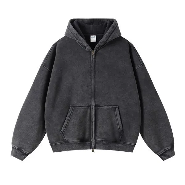 Design Oversized Acid-Wash Green Zip-Up Hoodie - 19