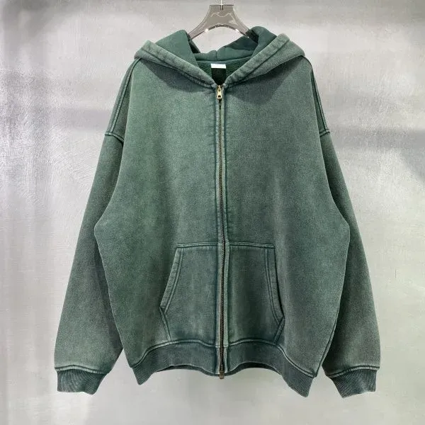 Design Oversized Acid-Wash Green Zip-Up Hoodie - 11