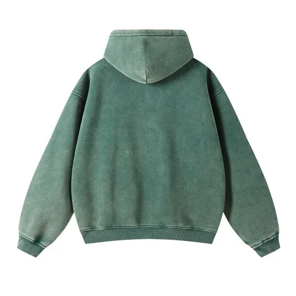 Design Oversized Acid-Wash Green Zip-Up Hoodie - 23