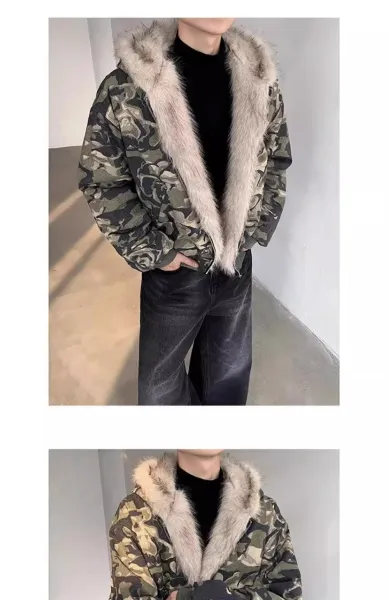 Camouflage Fur-Trimmed Bomber Jacket - 9