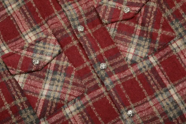Chrome Hearts Cross Embroidered Plaid Shirt Red - 19