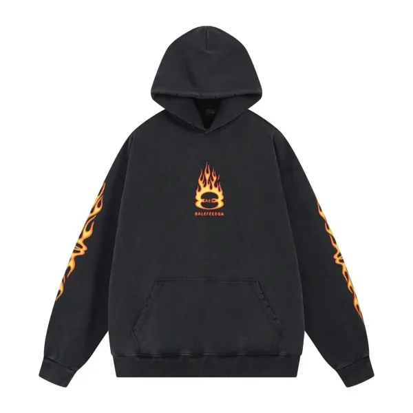 Balenciaga Flame Logo Hoodie Black - 1