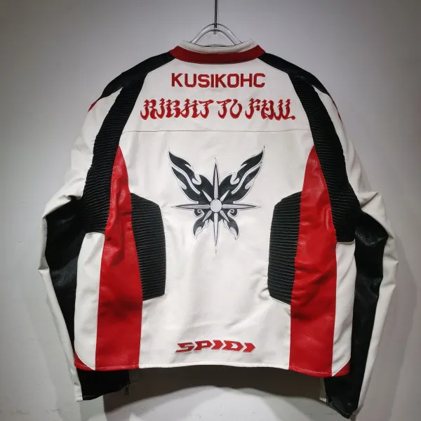 Kusikohc Flame Motif Leather Jacket Red Black White - 23