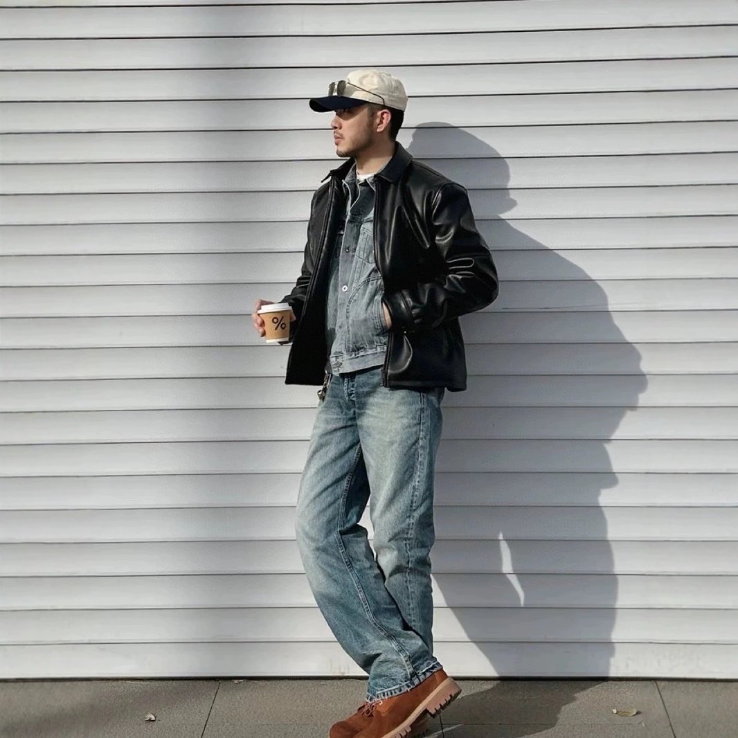 Solid Collar Long Sleeve Leather Jacket