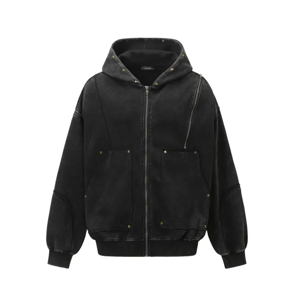 Extreme Cause Studded Zip-Up Hoodie Gray - 6
