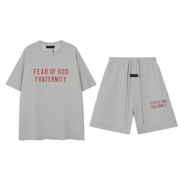 Fear of God Fraternity Gray Oversized T-Shirt and Shorts Set - 1