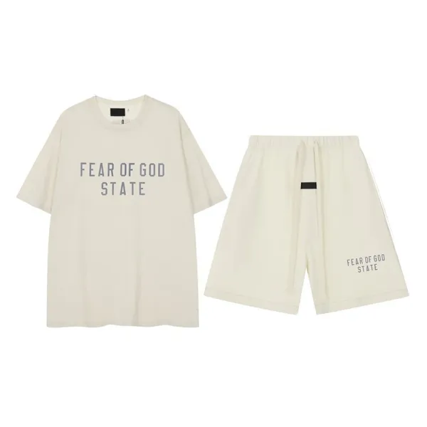 Fear of God Essentials Cream Logo T-Shirt and Shorts Set - 1