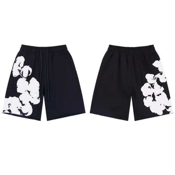 Design Floral Print Drawstring Shorts Black - 1
