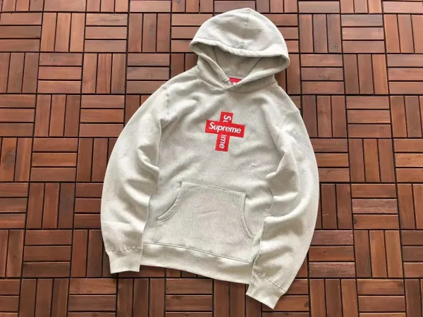 Supreme Cross Box Logo Hoodie Light Gray - 1