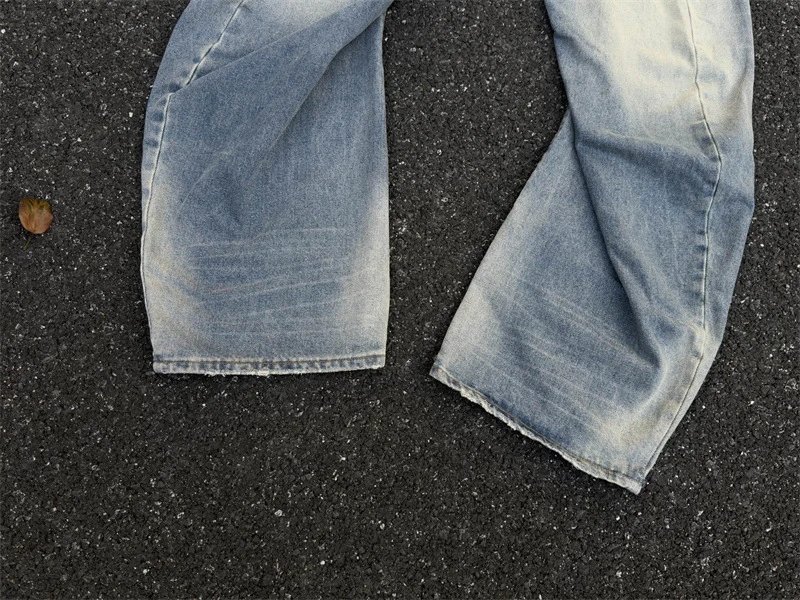 Design Wide-Leg Distressed Washed Denim Jeans - 15