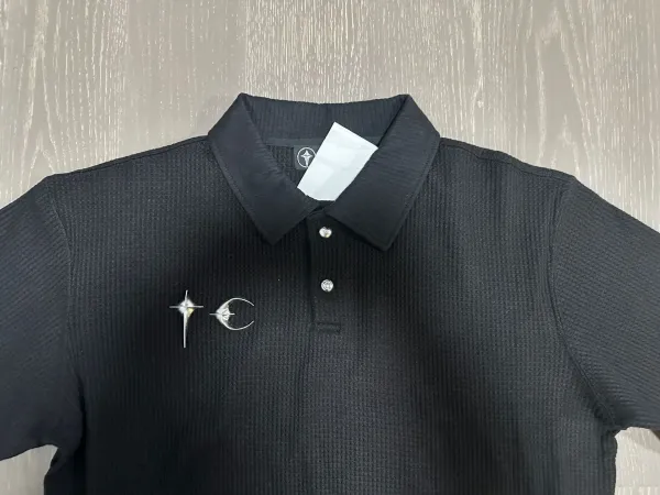 Yohji Yamamoto x CDG Play Black Waffle-Knit Polo Shirt - 7