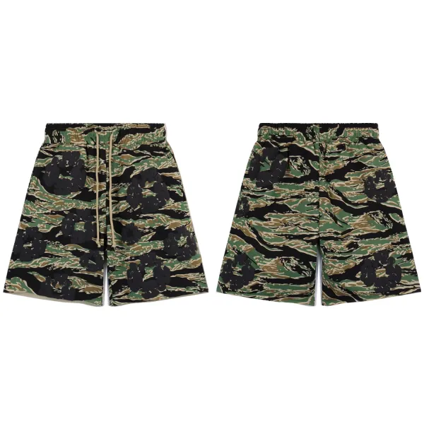 Off-White Camo Print Drawstring Shorts Blue Multicolor - 26