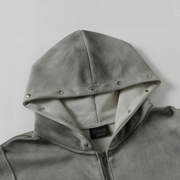 Extreme Cause Studded Zip-Up Hoodie Gray - 11