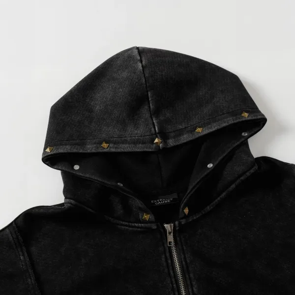 Extreme Cause Studded Zip-Up Hoodie Gray - 16
