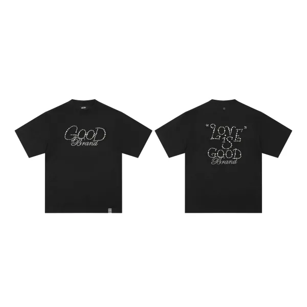 Good Brand Love Is Good Rhinestone Embellished Black T-Shirt - 1
