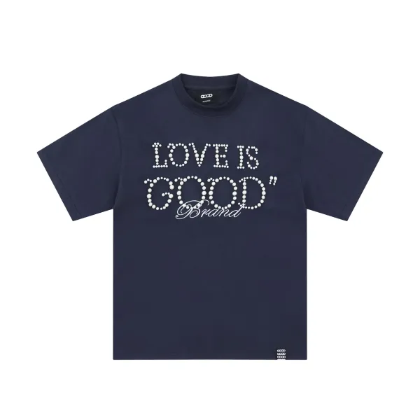 GOOD Brand Love Is Good Pearl Embellished Navy T-Shirt - 1