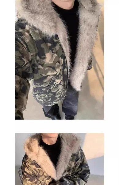 Camouflage Fur-Trimmed Bomber Jacket - 5