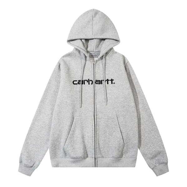 Carhartt WIP Script Logo Zip-Up Hoodie Gray - 1