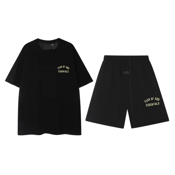 Fear of God Essentials Black Logo Print T-Shirt and Shorts Set - 1