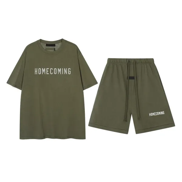 Homecoming Oversized T-Shirt and Drawstring Shorts Set Army Green Casual Set - 1