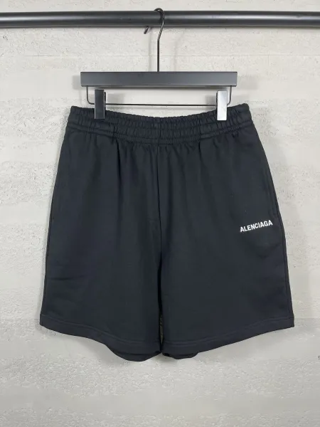 Balenciaga Logo-Embroidered Black Sweat Shorts - 1
