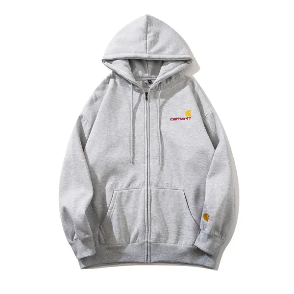 Carhartt WIP Script Logo Zip-Up Hoodie Gray - 1