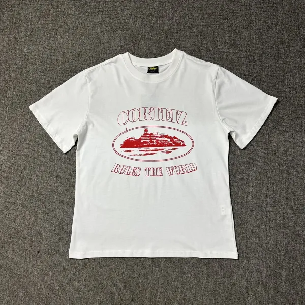Corteiz Rules The World Red Print White T-Shirt - 1