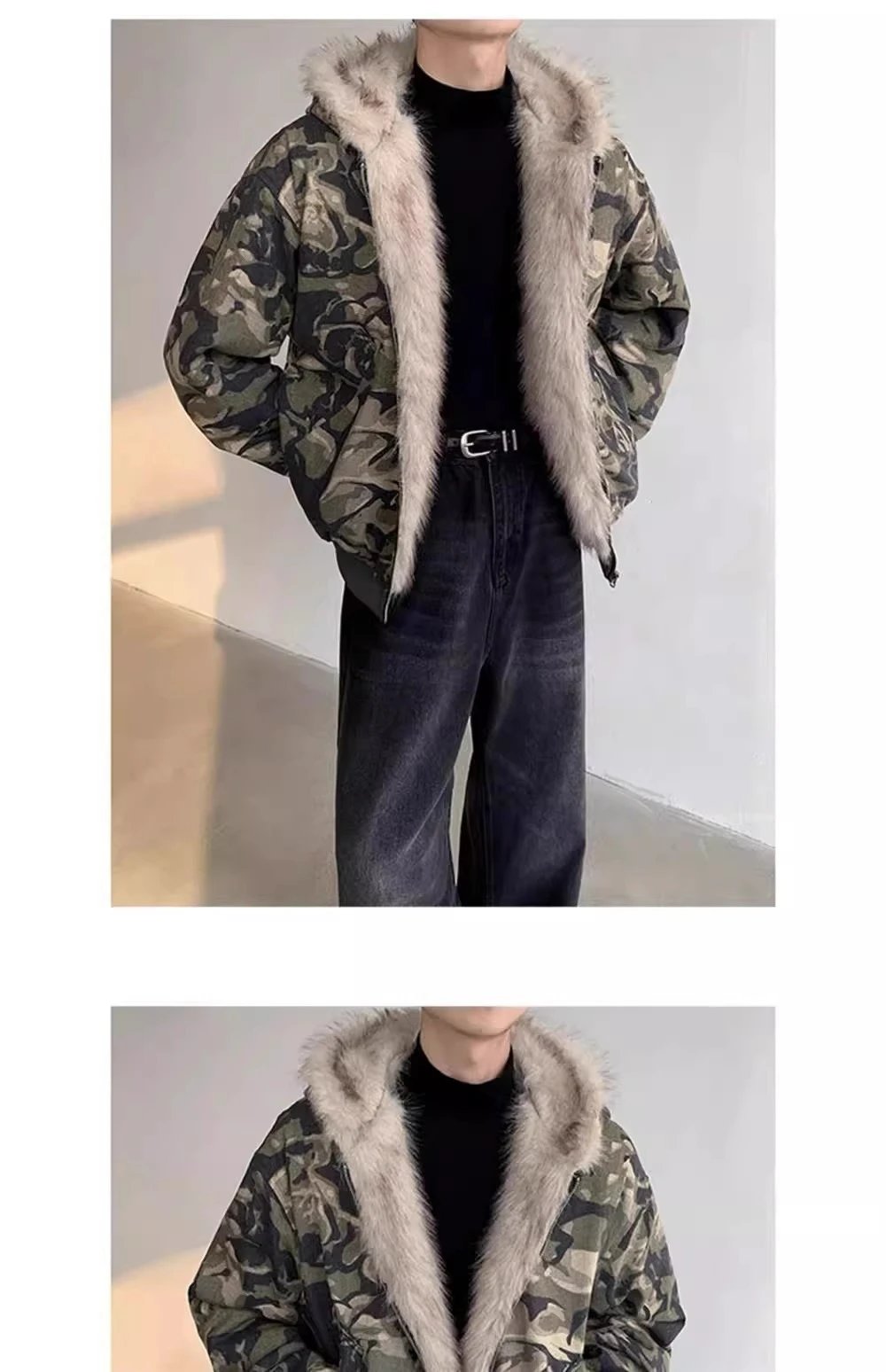 Camouflage Fur-Trimmed Bomber Jacket - 7